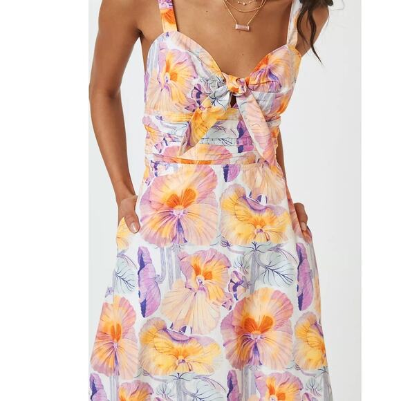 New Anthropologie Cecilia Pettersson Tie-Front Midi Dress SIZE 6 Yellow Floral - Picture 5 of 8